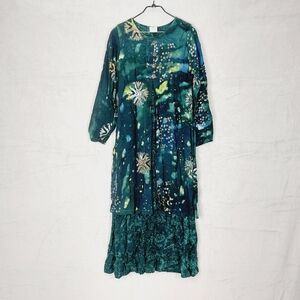 Global Village Green Bohemian Hippie Rayon Maxi Summer Dress P5353